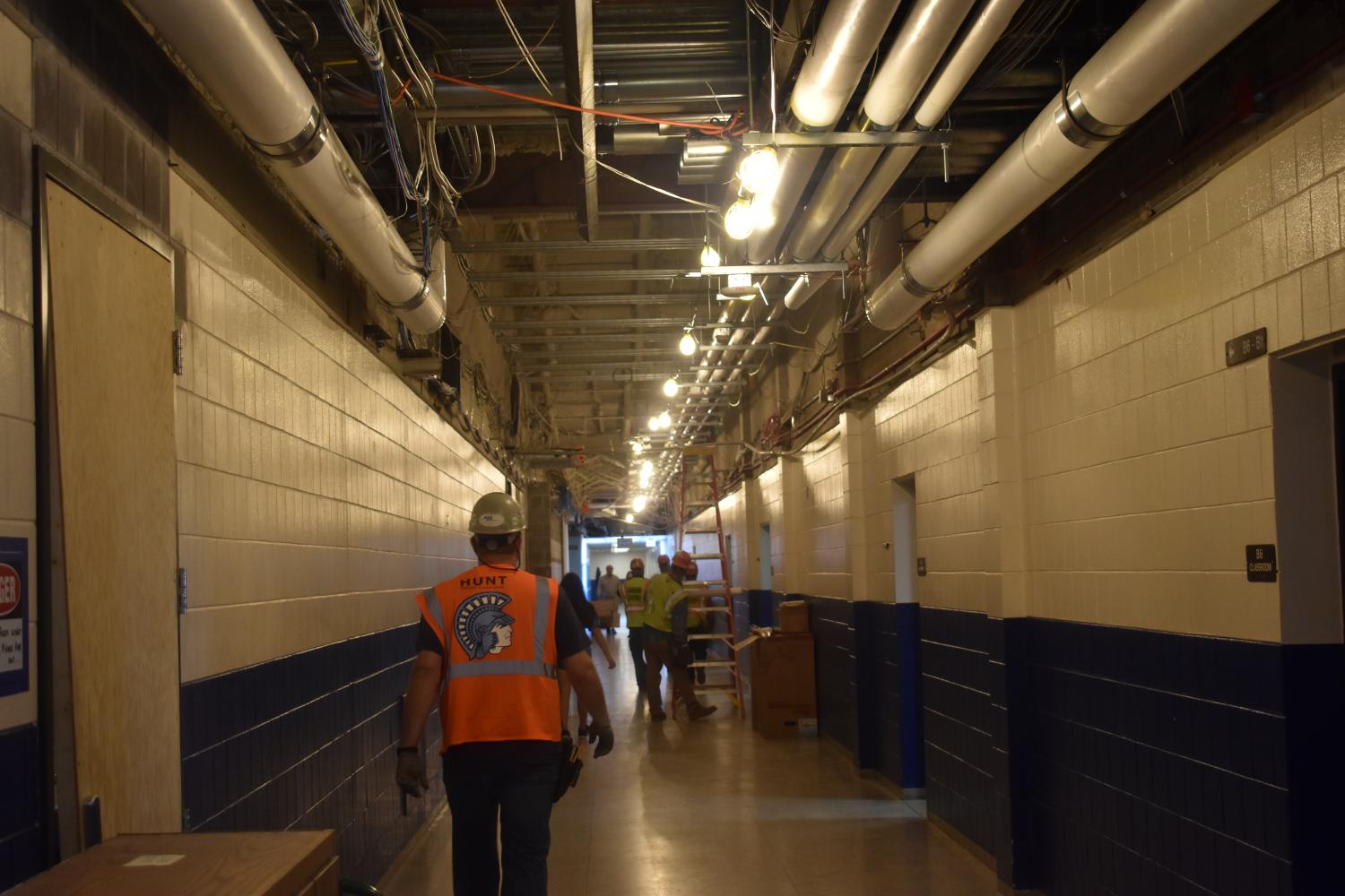 Construction workers were captured in action in the B hallway on September 21st. 