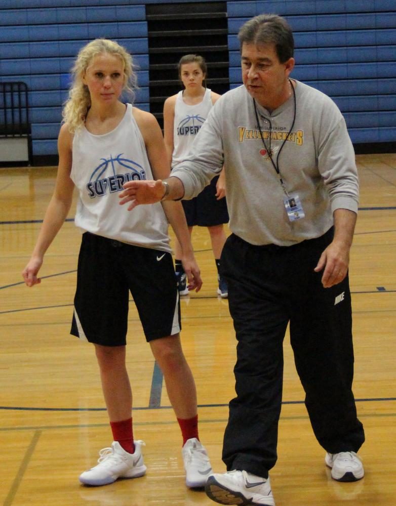 

Girls basketball coach David Kontny coaches senior Sophie Kintop.
