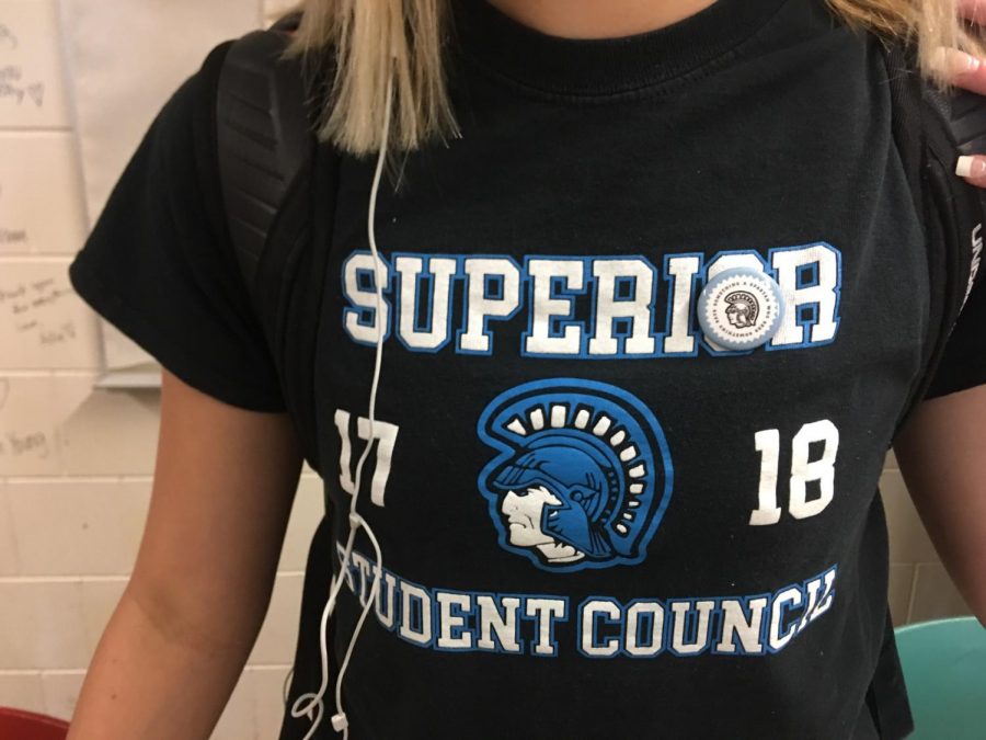 Student Council member, sophomore Drew Urbinak wears her pin for taking the pledge on April 20. 