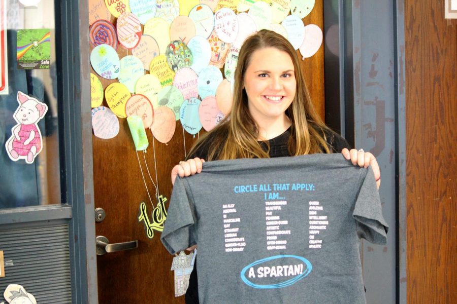 GSA Adviser Emily Kelly with t-shirt for the Day of Silence.