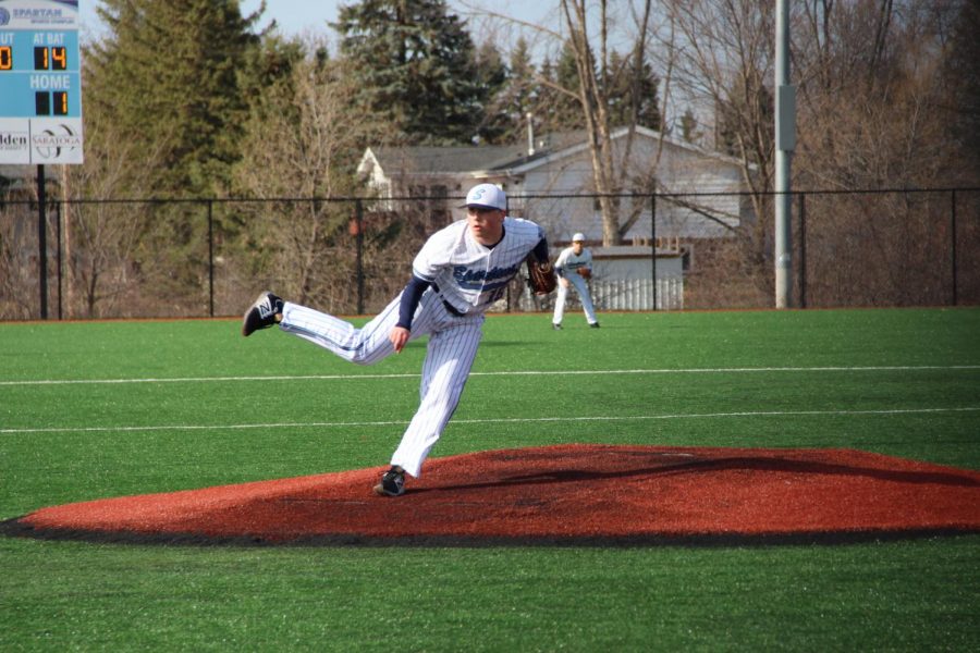 Senior Brandon Wing pitches on Thursday May 3 against the Marshall Hilltoppers at the NBC Sports Complex.