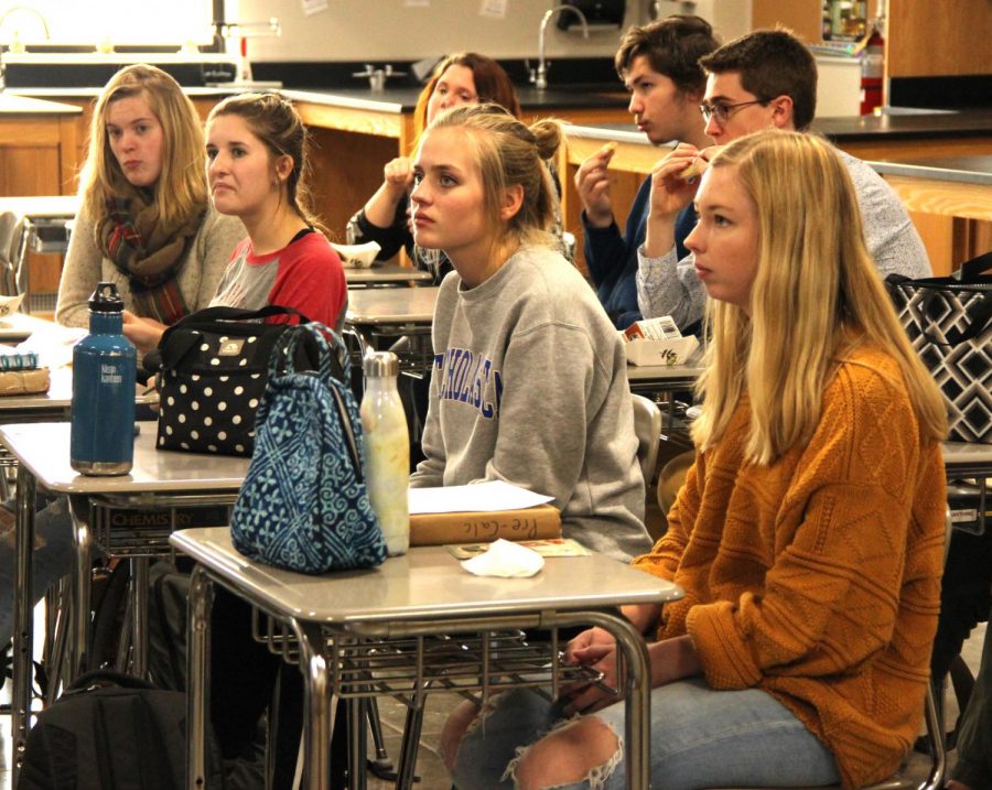 Seniors right to left) 
Bridget Beyer and Lauren Raboin in an Interact meeting in room 1154 on Nov. 27.
