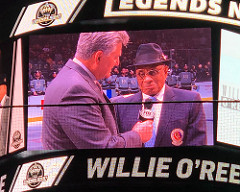 Willie ORee (right) being honored at a Los Angeles Kings game at the STAPLES Center in Los Angeles Nov. 24, 2018. ORee was the first black player to play in the National Hockey League, and he was inducted into the Hockey Hall of Fame in 2018. Photo from www.flickr.com