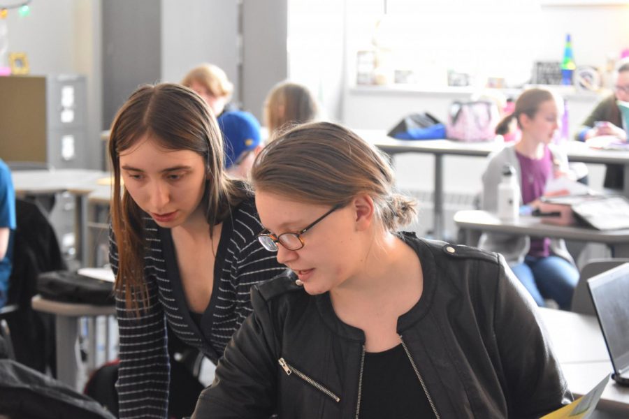 Seniors Allison Avery and Rae Dunbar rehearsing in preparation for their Sub-District competition in room 2115 on Feb. 27.