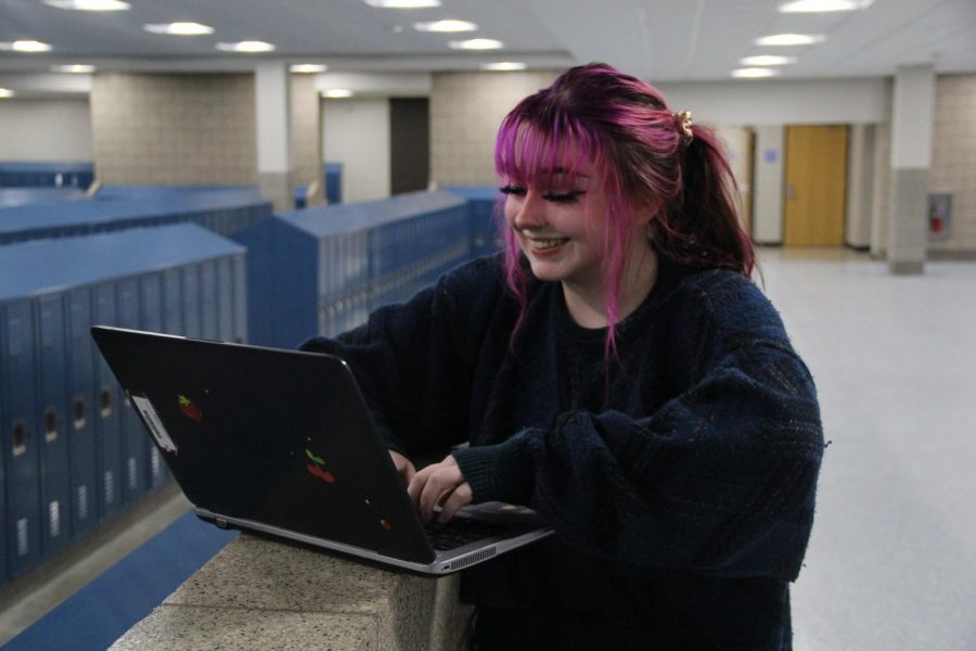 Junior Emma Bradley stands by the locker bay looking at her comments on her latest Youtube video. Since Bradley first started her youtube channel in July of 2018, she has gained 103,000 subscribers in the past two years.