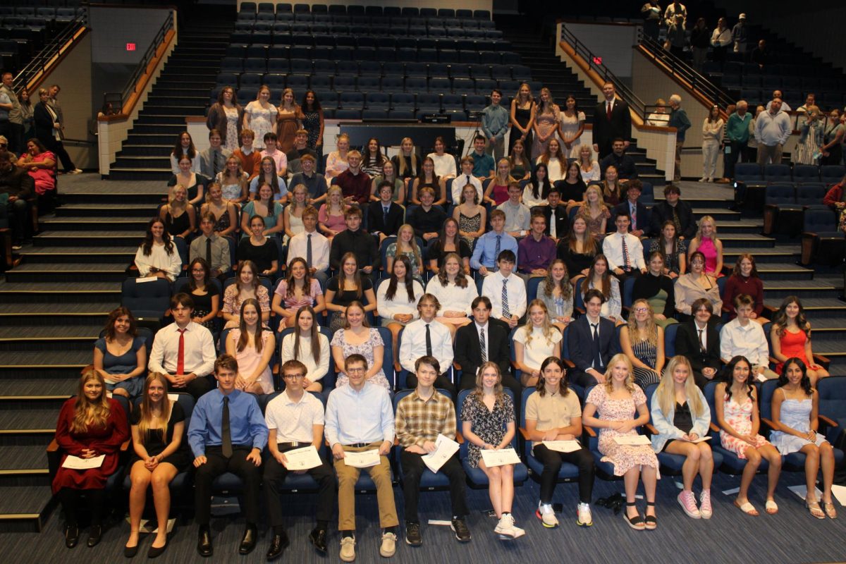  National Honors Society members pose during the induction celebration on Oct. 16 in the PAC.