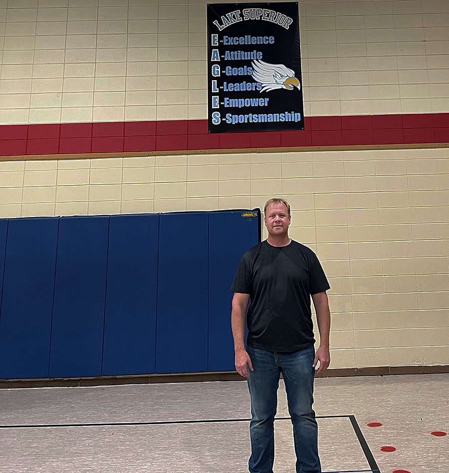 Real estate developer Ryan Nelson stands in the gym at Lake Superior Elementary on Oct. 13, 2024. 
