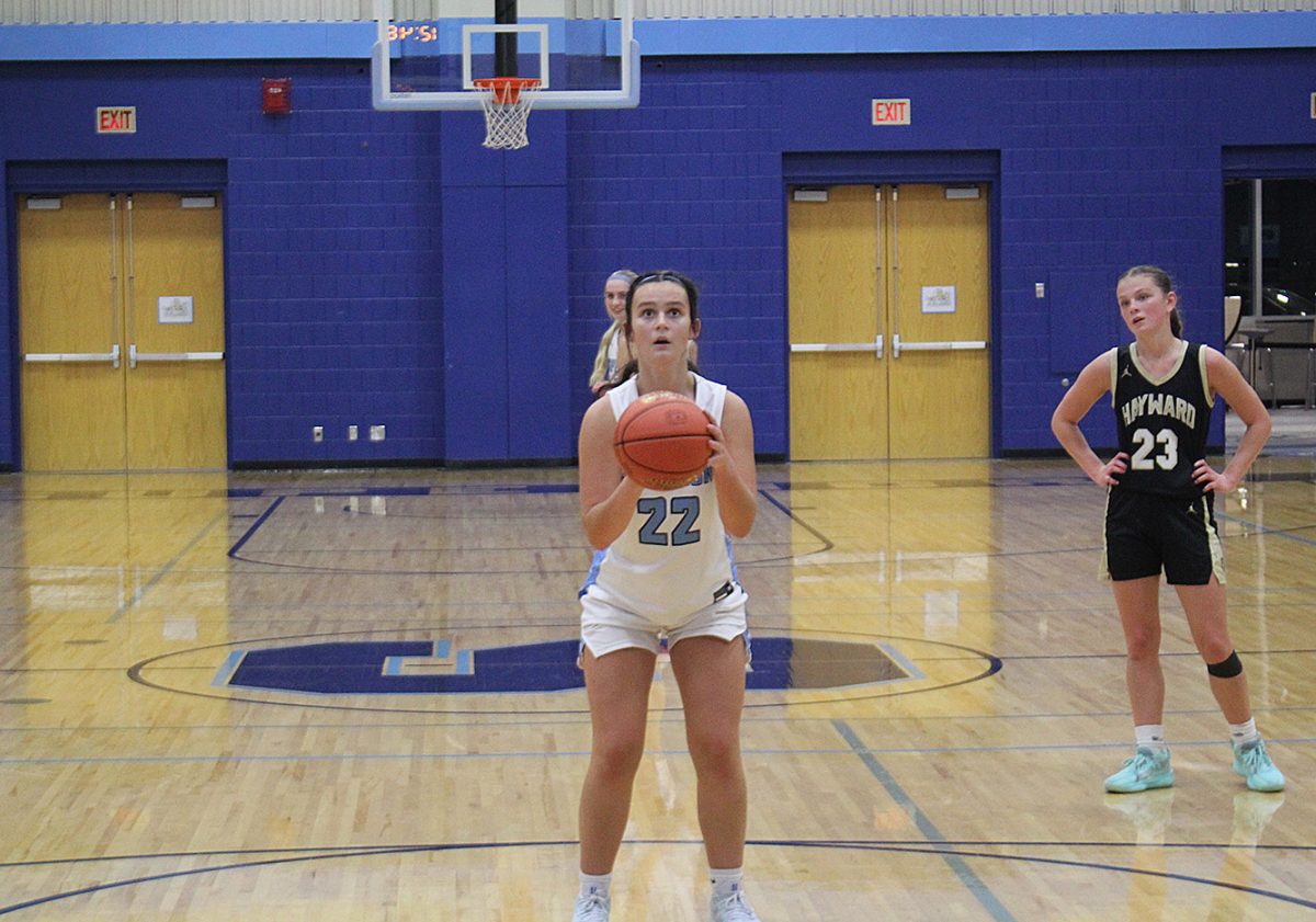 Sophomore Ruby James (22) pauses before a free throw after being fouled in the second half on Nov. 19 in the Spartan Arena. 

