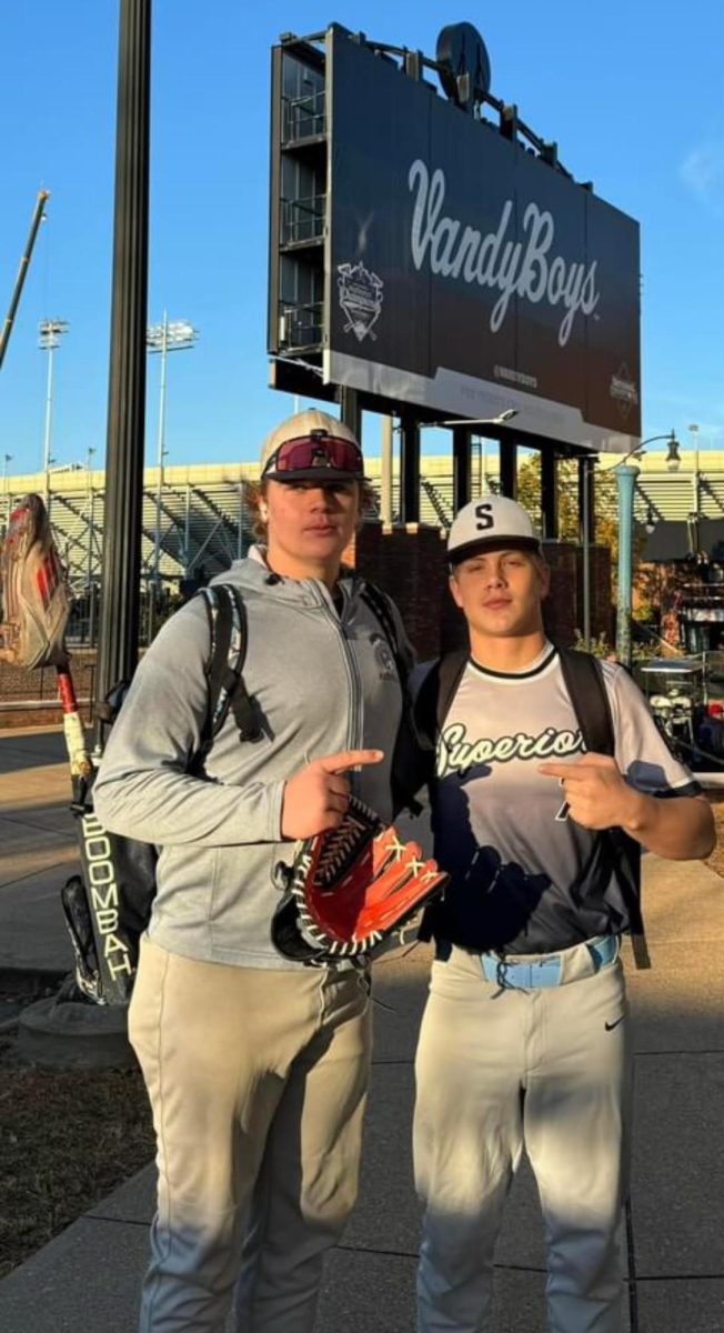 Michael Fiegle (left) and Michael Pearson (right) stand in front of Vanderbilt's Hawkins field on Oct. 23, 2024.
