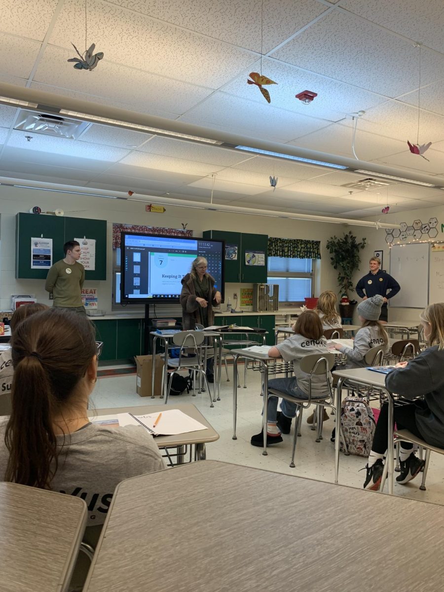 Superior Telegram's Maria Lockwood and members of the Spartan Spin Staff speak at the Youth Authors Conference on Feb. 25 2025.