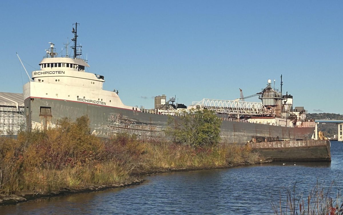 The Michipicoten sits idle in Fraser Shipyards, its temporary home after nearly sinking in early June.