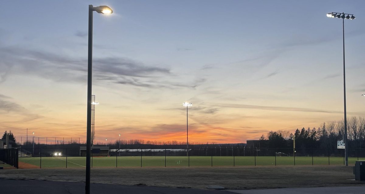 The baseball field sits empty after a C-Team loss against Duluth East on April 16. The game was rescheduled after heavy rain prevented them from playing earlier in the season.
