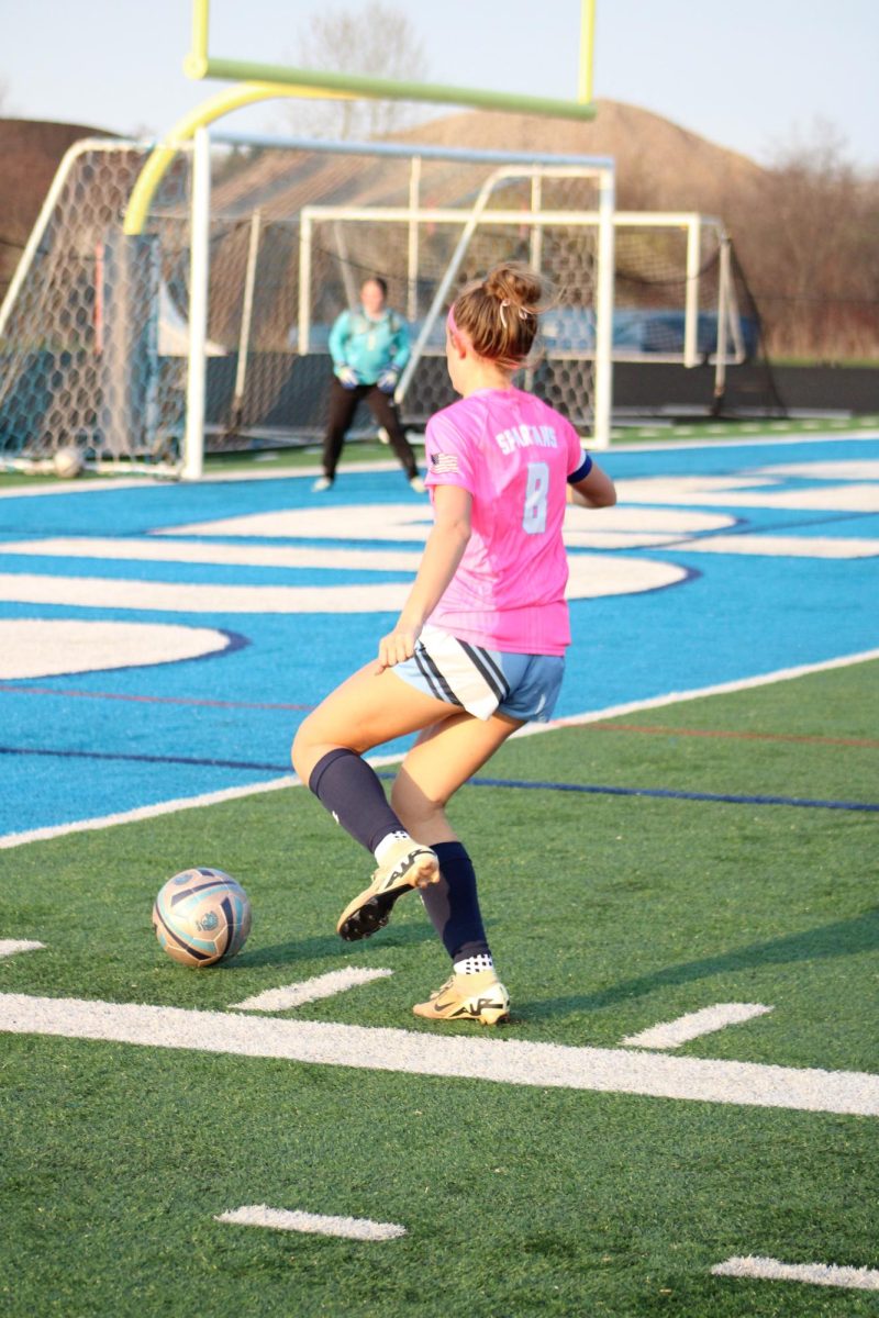  Brynn Johnson runs down field to put them into scoring position during their cancer night game. Brynn will be going to the University of Wisconsin-Superior next year for Soccer. 
By Mike Fiegle
