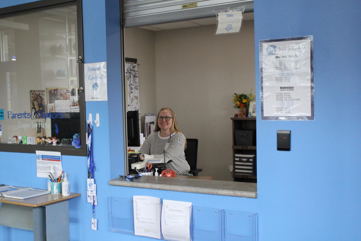 Christy Biolo works in her office April 24, 2025 This is where she works each day, and is how students find her. 