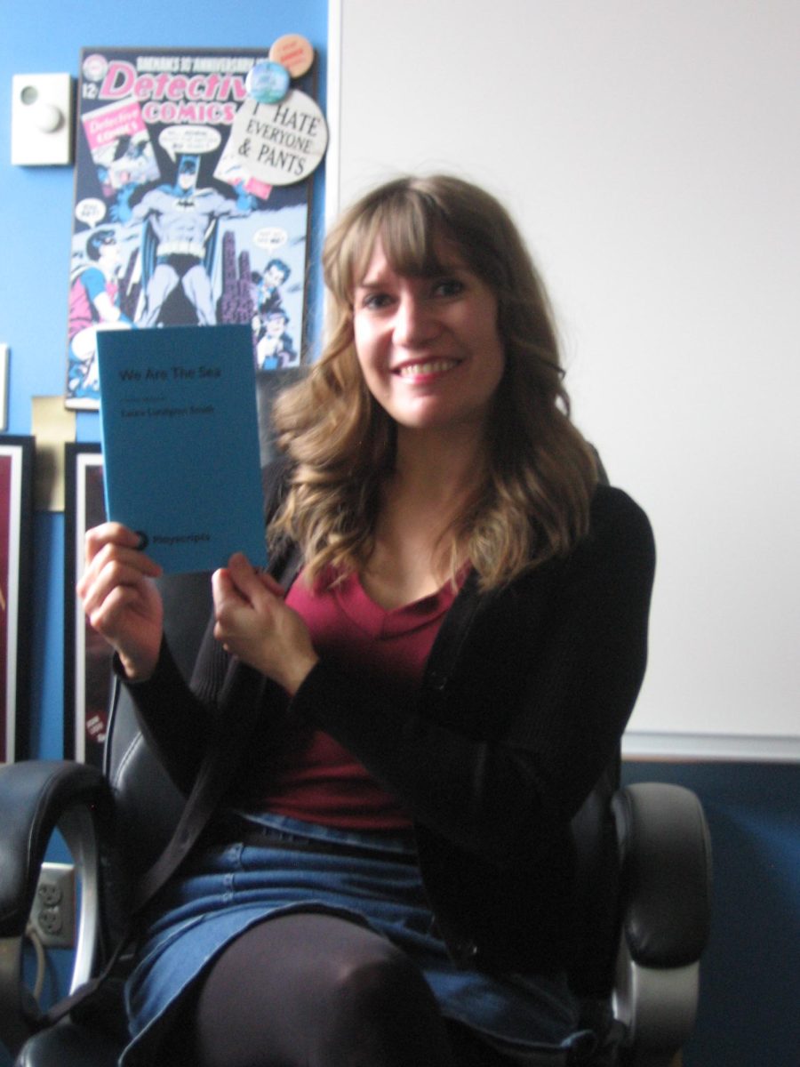 English teacher Minden Anderson holds script of “We Are The Sea” during advisory on Sept. 21, 2025. Anderson is also associated with the Rubber Chicken Theater in Duluth, which is well known for making comedy skits.
