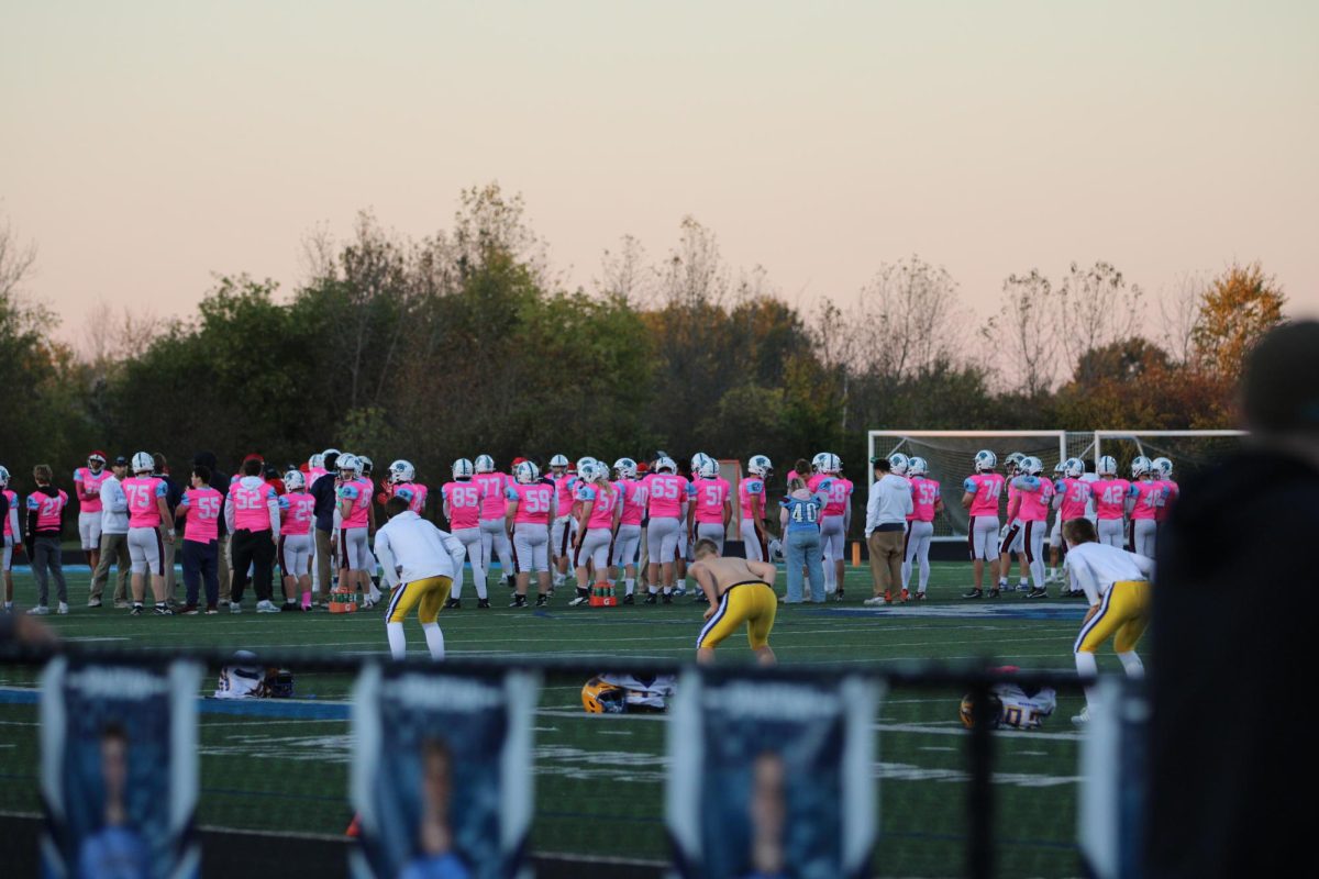 Spartans line up before the game against Rice Lake begins on Oct. 10.