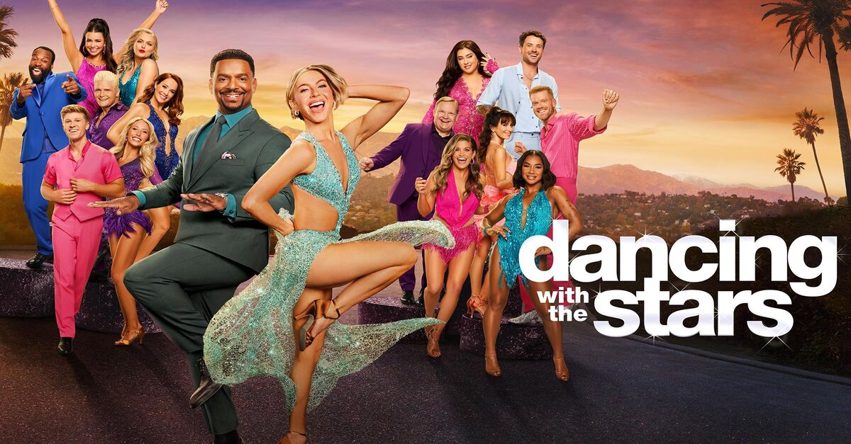 The cover image for Dancing with the Stars 2025 on ABC shows all of the stars and the hosts ready to dance their hearts out in season 34.
