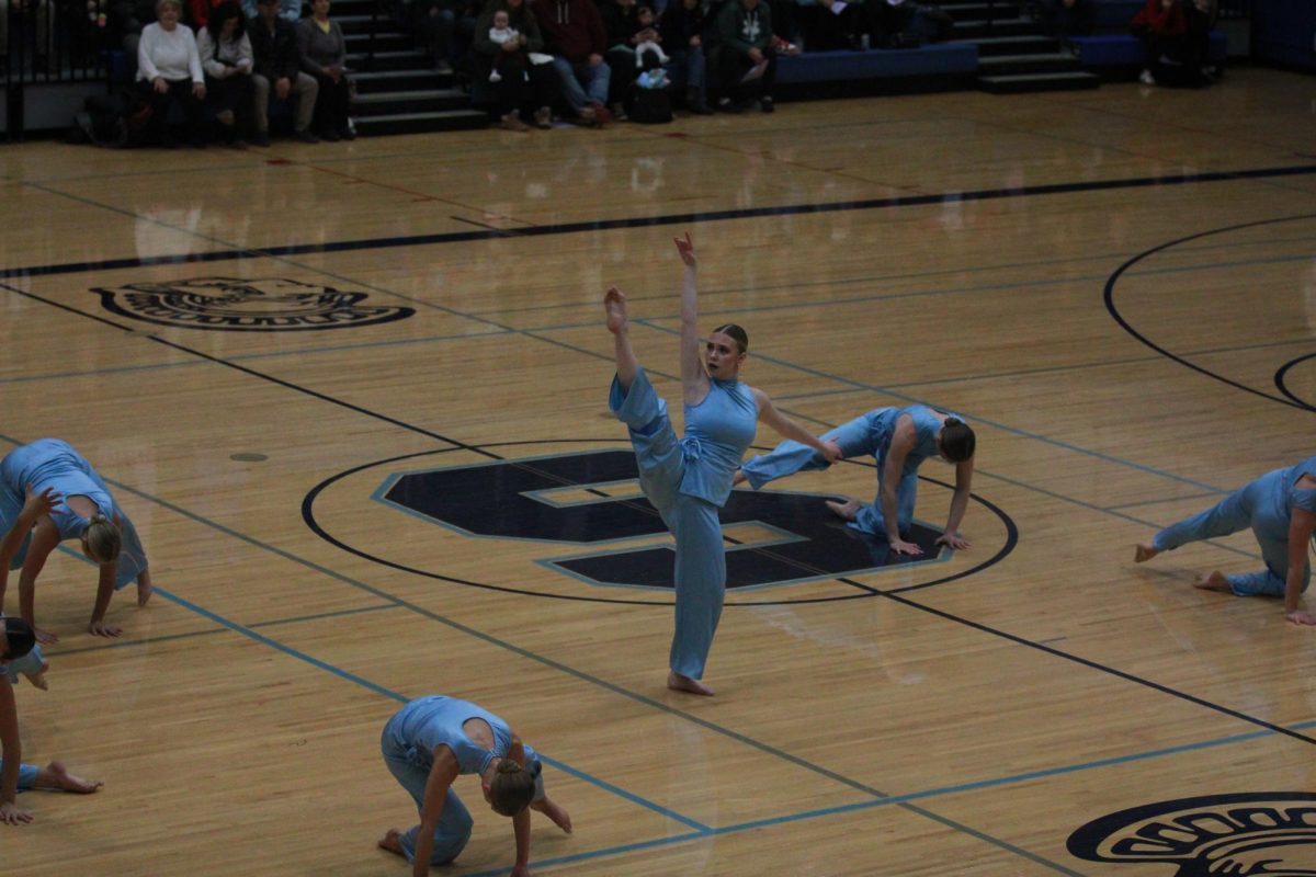 Junior Esko High School Student and Imperium dancer Lucye Backstrom performs leg lift during “Reawakening” routine on Jan. 7 during Superior Dance Showcase.

