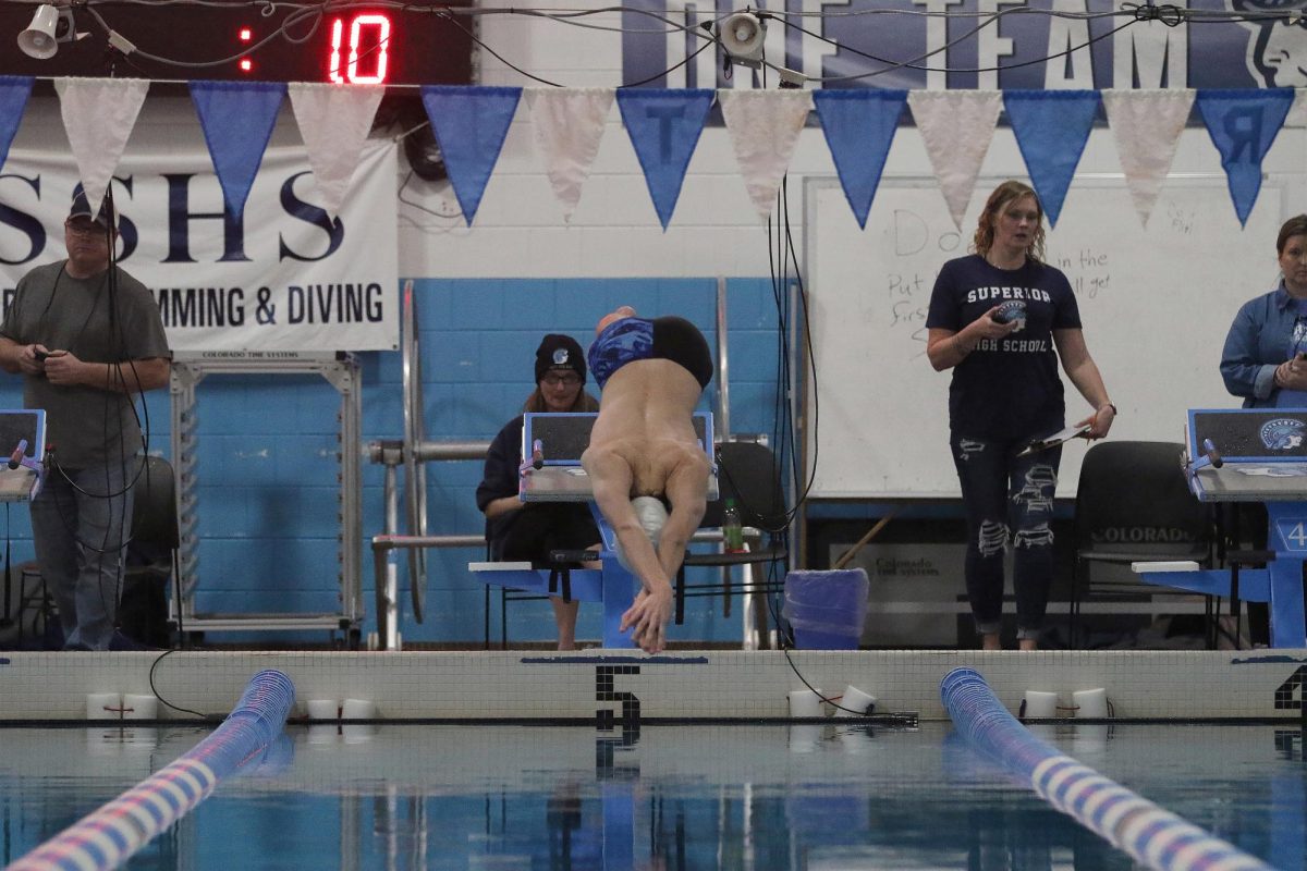 Aiden Pagnucci taking off for the 200 IM at Superior high school on Dec. 16, 2026.