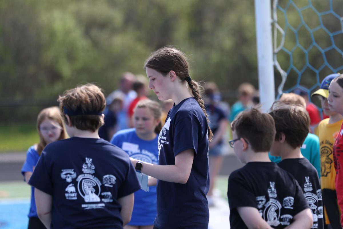 Junior Aaliyah Haroldson leads a group game during fifth grade team day in the NBC Sports Complex May 26, 2026.