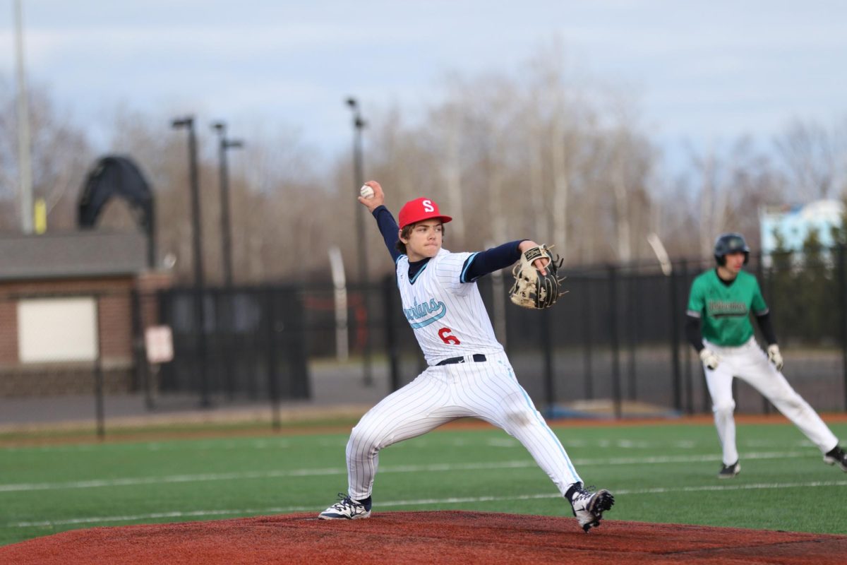 Sophomore Mattson Rue pitches to close the ALS charity game on April 30, 2026. 