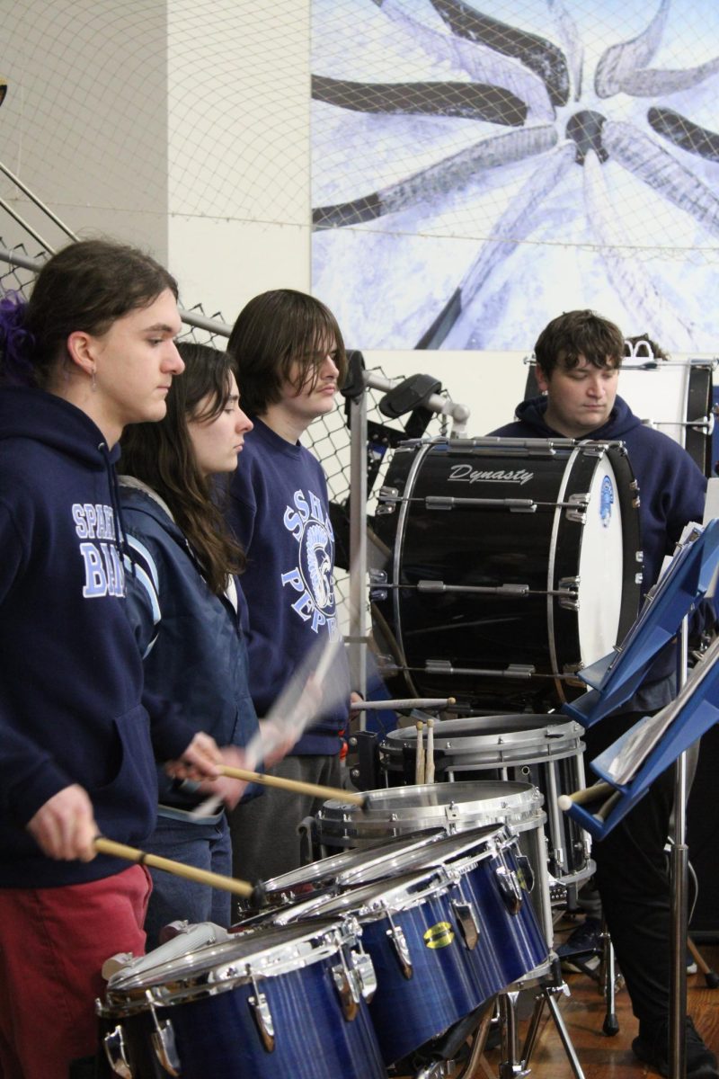 Percussion band playing drums during pregame on Tuesday, Feb. 24 2026. 