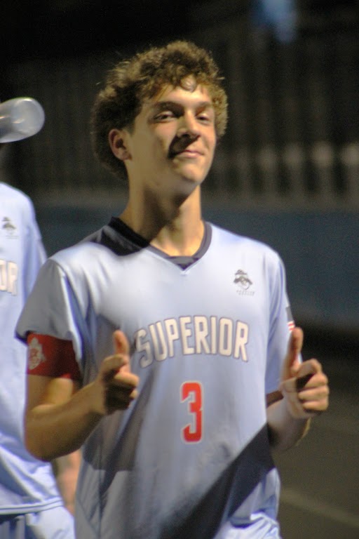 Sophomore Marc Pagnucci (3) points his fingers at the camera on Oct. 6, 2025