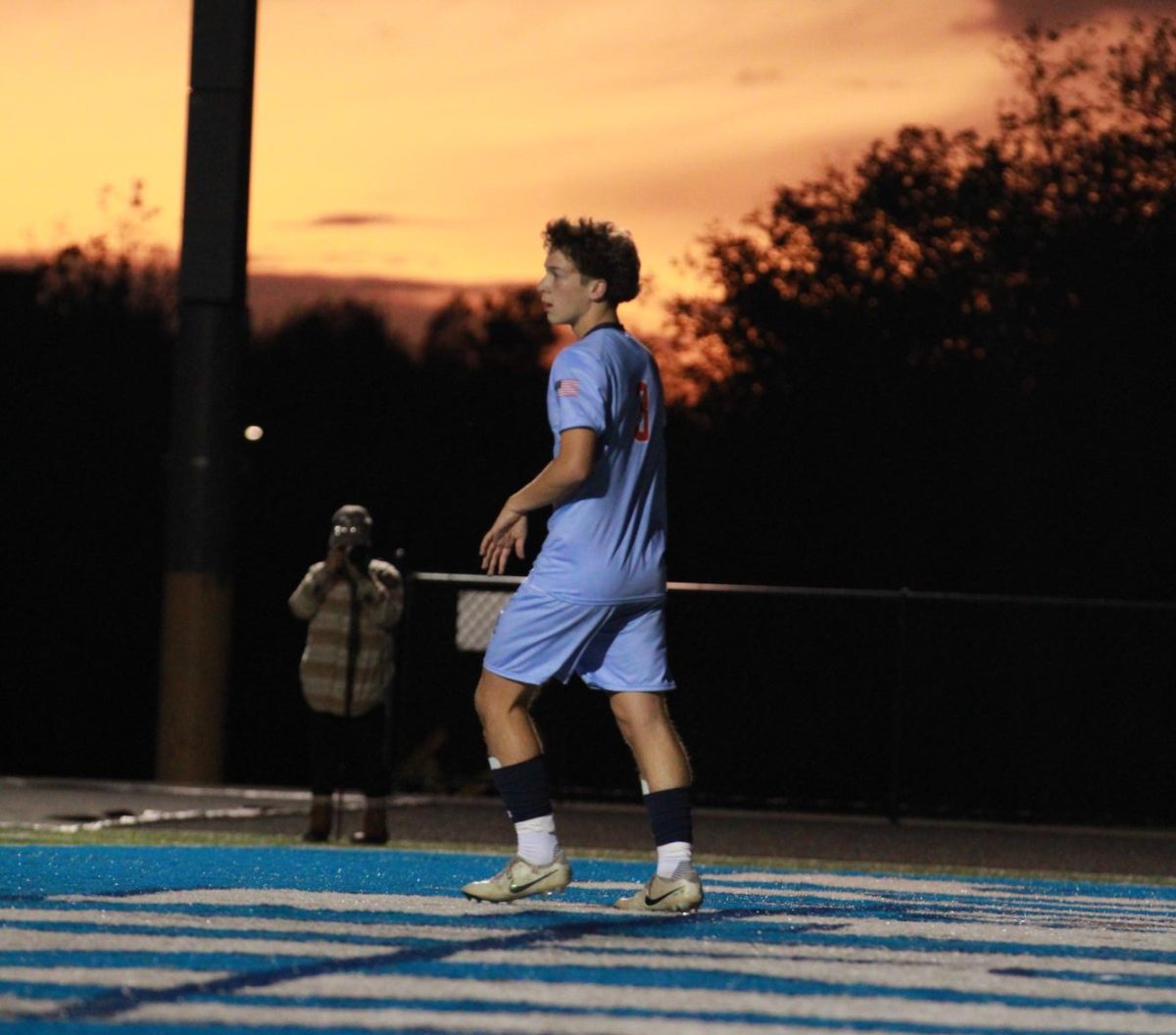 Sophomore Marc Pagnucci stands ready to receive a pass in the goal box during warmups on Oct. 6, 2025.
